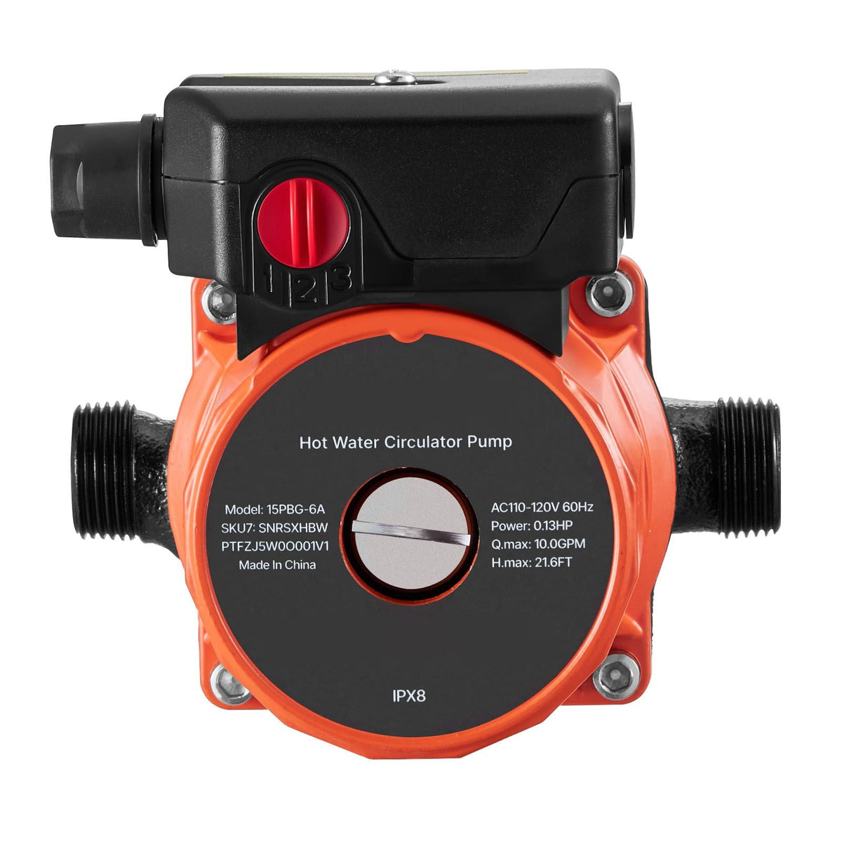 Hot Water Recirculating Pump, 10 GPM, Instant Circulation Circulator Pump System, 3-Speed Control, 0.13 HP, 110-120V, NPT 3/4 in to NPT 1/2 in Adapter, Cast Iron Head, for Water Heater System