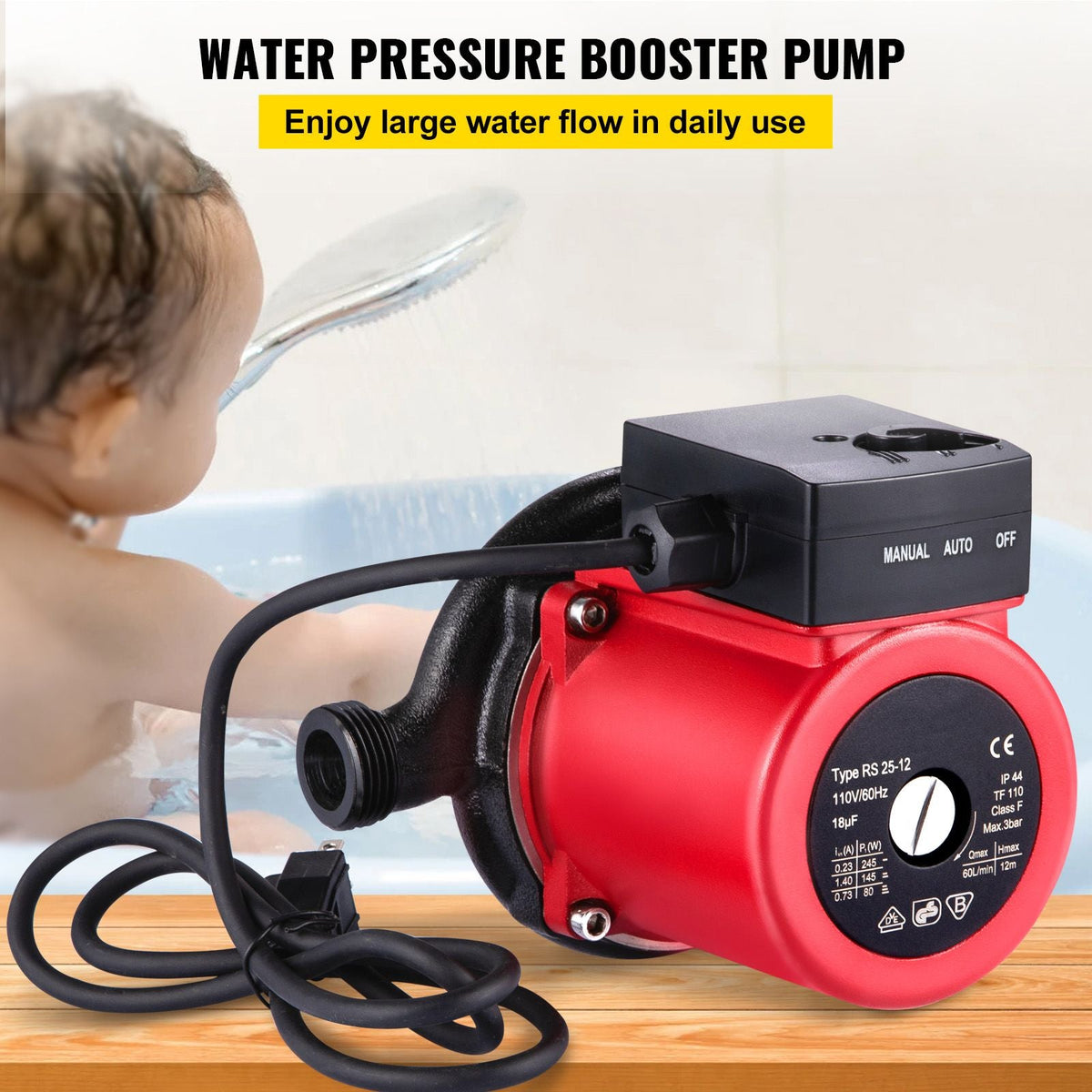 Hot Water Recirculating Pump, 245W 110V Water Circulator Pump, Automatic Start Circulating Pump NPT 3/4\" with Brass Fittings, Stainless Steel Head, 2 Speed Control for Electric Water Heater Sys