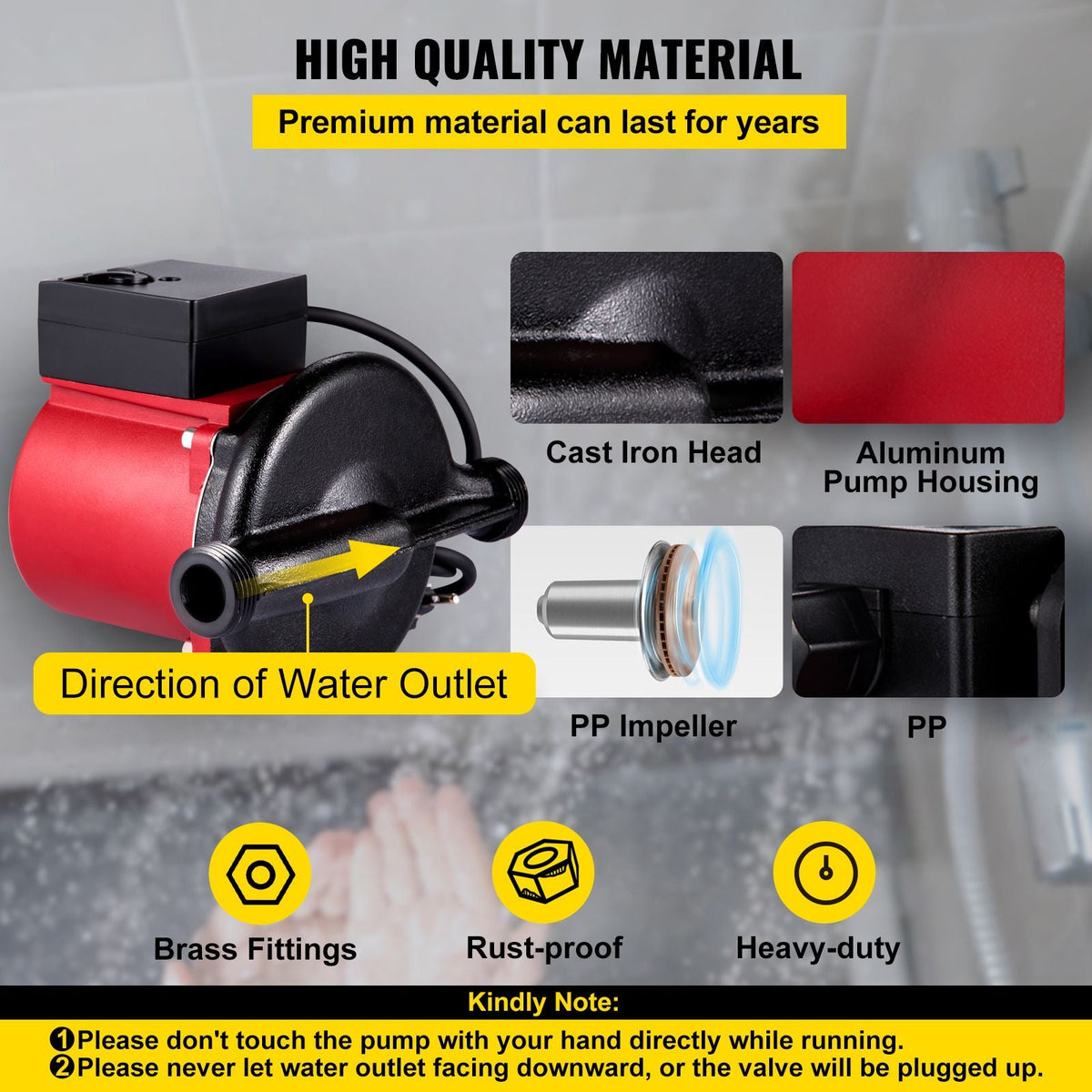 Hot Water Recirculating Pump, 245W 110V Water Circulator Pump, Automatic Start Circulating Pump NPT 3/4\" with Brass Fittings, Stainless Steel Head, 2 Speed Control for Electric Water Heater Sys