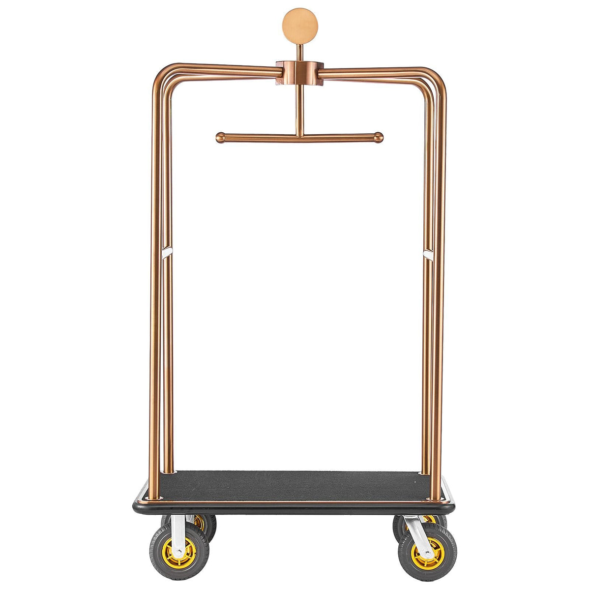 Hotel Luggage Cart, 1200 lbs Heavy Duty Bellman Cart with Stainless Steel Frame, 8 in Rubber Wheels, Black Carpeted Deck, Commercial Luggage Carrier Rolling Trolley for Hotels,Resorts, Rose Gold