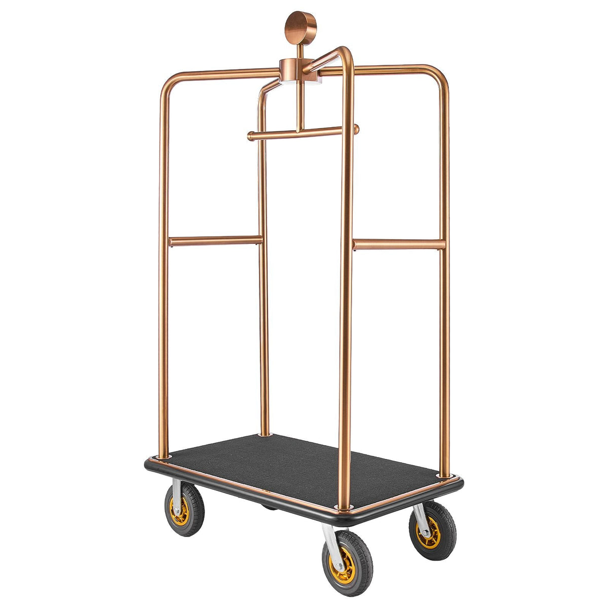 Hotel Luggage Cart, 1200 lbs Heavy Duty Bellman Cart with Stainless Steel Frame, 8 in Rubber Wheels, Black Carpeted Deck, Commercial Luggage Carrier Rolling Trolley for Hotels,Resorts, Rose Gold