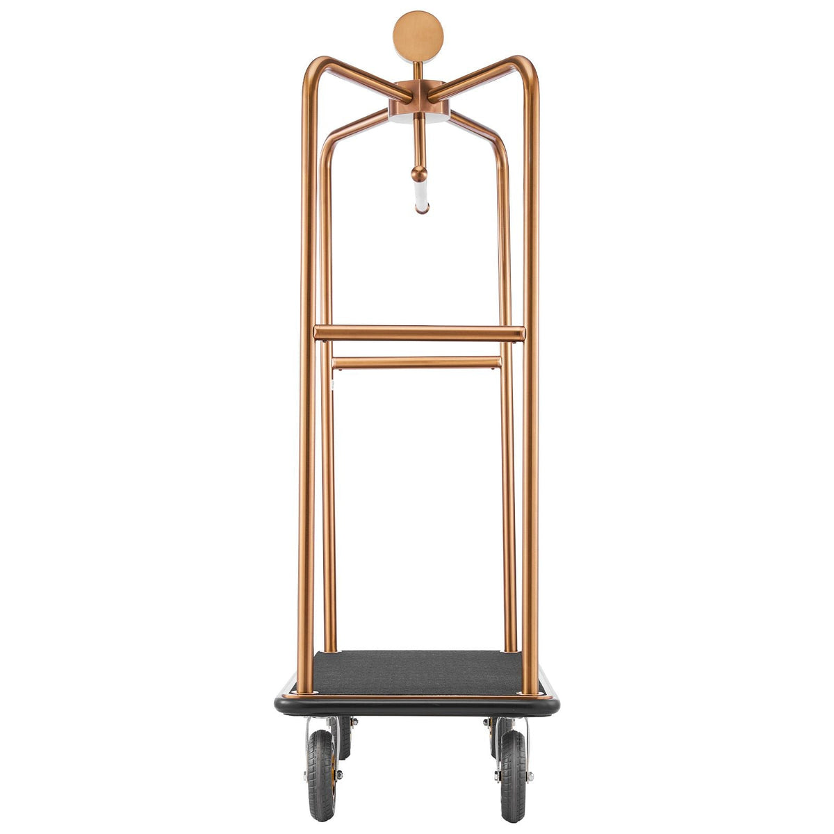 Hotel Luggage Cart, 1200 lbs Heavy Duty Bellman Cart with Stainless Steel Frame, 8 in Rubber Wheels, Black Carpeted Deck, Commercial Luggage Carrier Rolling Trolley for Hotels,Resorts, Rose Gold