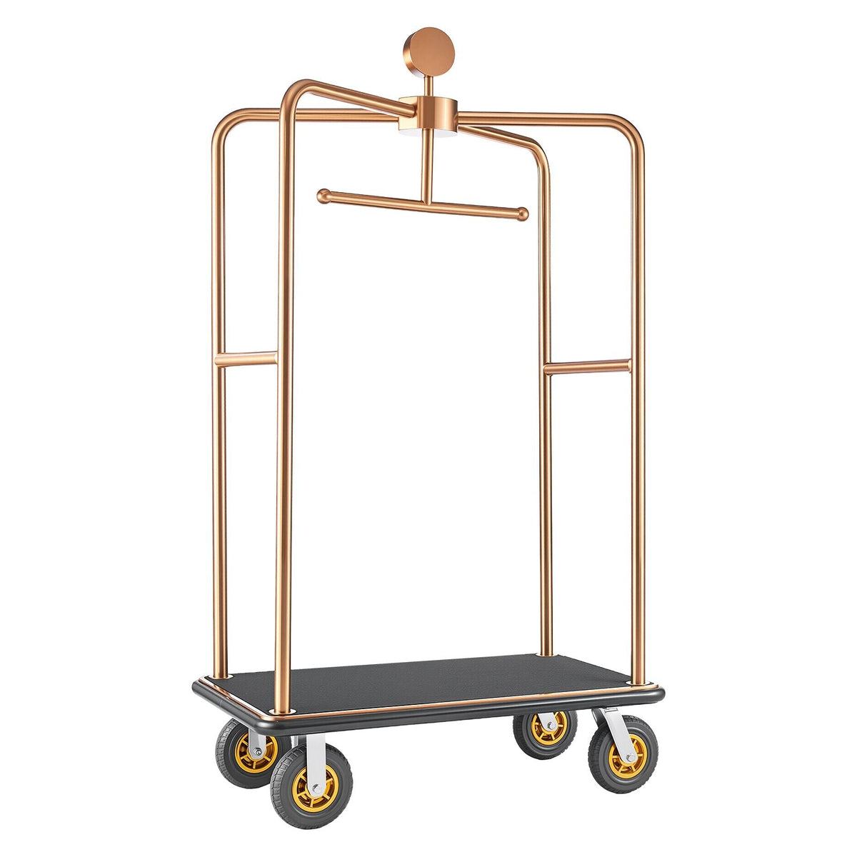 Hotel Luggage Cart, 1200 lbs Heavy Duty Bellman Cart with Stainless Steel Frame, 8 in Rubber Wheels, Black Carpeted Deck, Commercial Luggage Carrier Rolling Trolley for Hotels,Resorts, Rose Gold