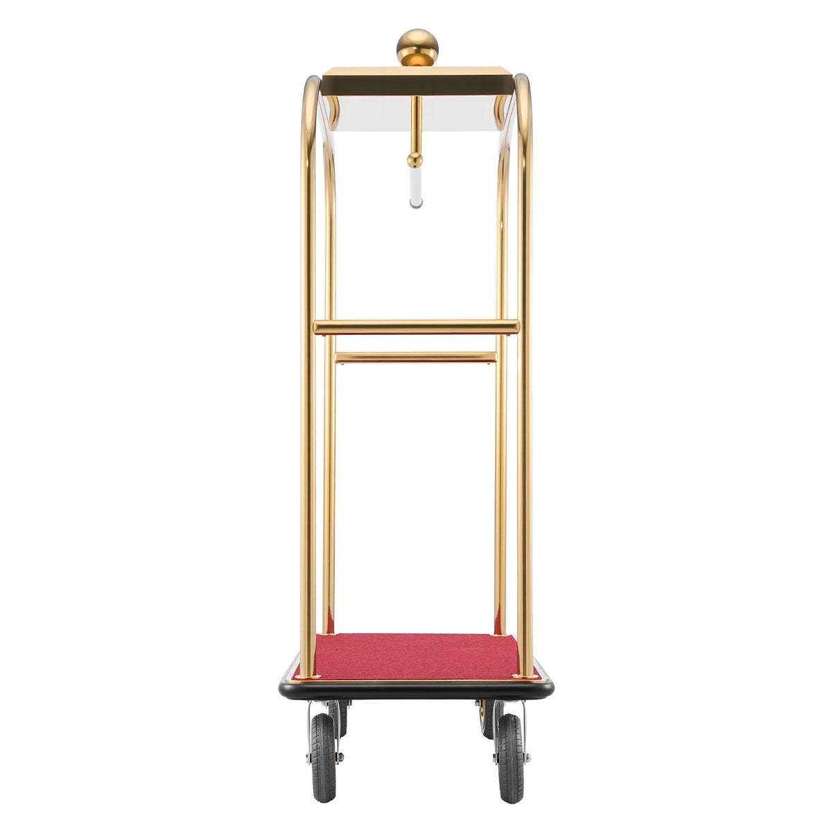 Hotel Luggage Cart, 1200 lbs Heavy Duty Bellman Cart with Stainless Steel Frame, 8 in Rubber Wheels, Red Carpeted Deck, Commercial Luggage Carrier Rolling Trolley for Hotels, Resorts, Gold