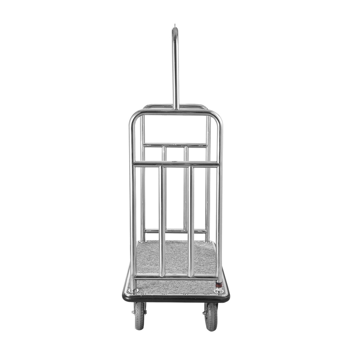 Hotel Luggage Cart, 1200 LBS Load Capacity, Brushed Stainless Steel Finish Bellman's Cart, Valet Cart with Grey Carpeted Deck and 8-inch Rubber Wheels, Ideal for Hotels, Condos, Resorts, Silver