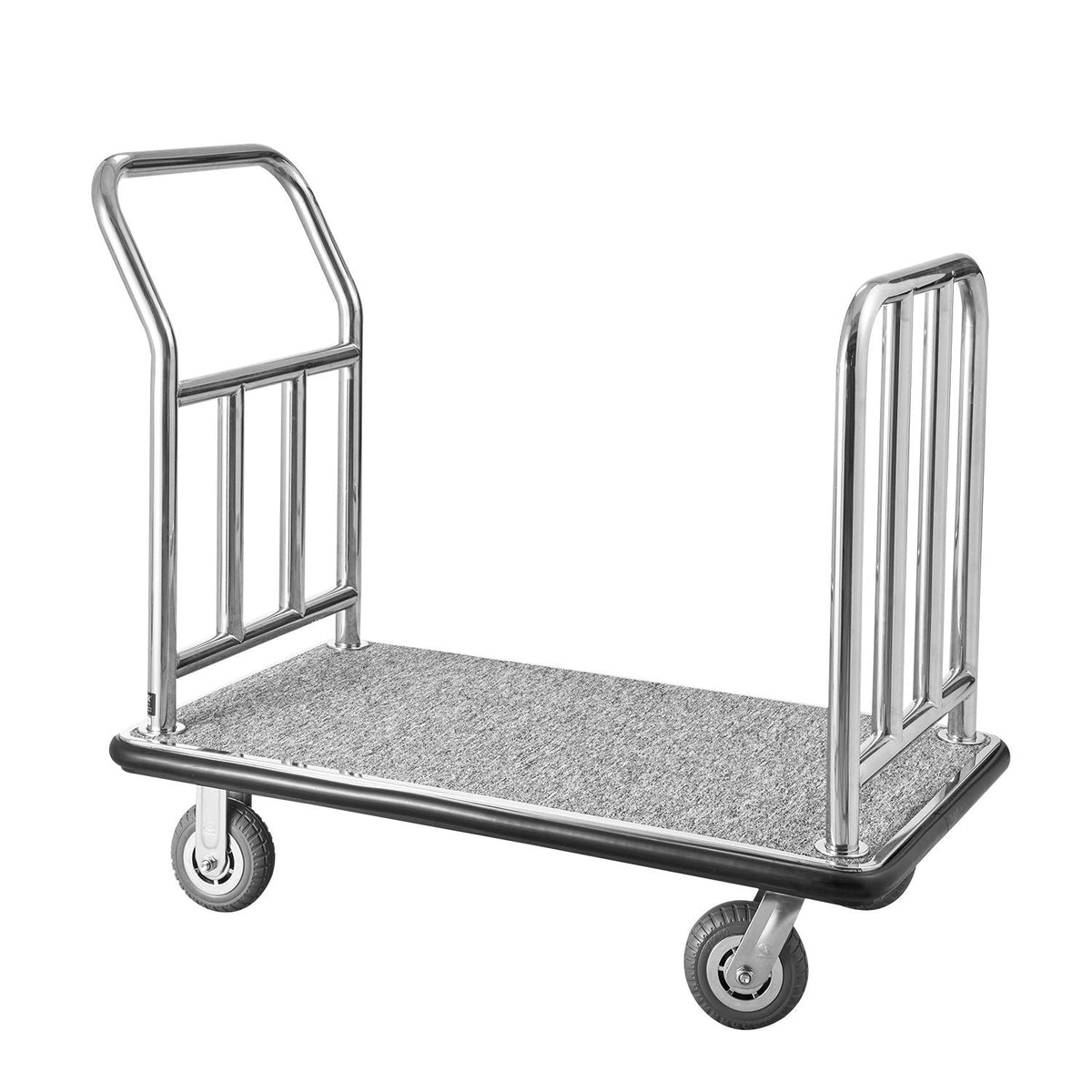 Hotel Luggage Cart, 750 LBS Load Capacity, Deluxe Platform Truck with Removable Front Frame, Valet Cart with Grey Carpeted Deck and 6-inch Rubber Wheels, Ideal for Hotels, Condos, Resorts
