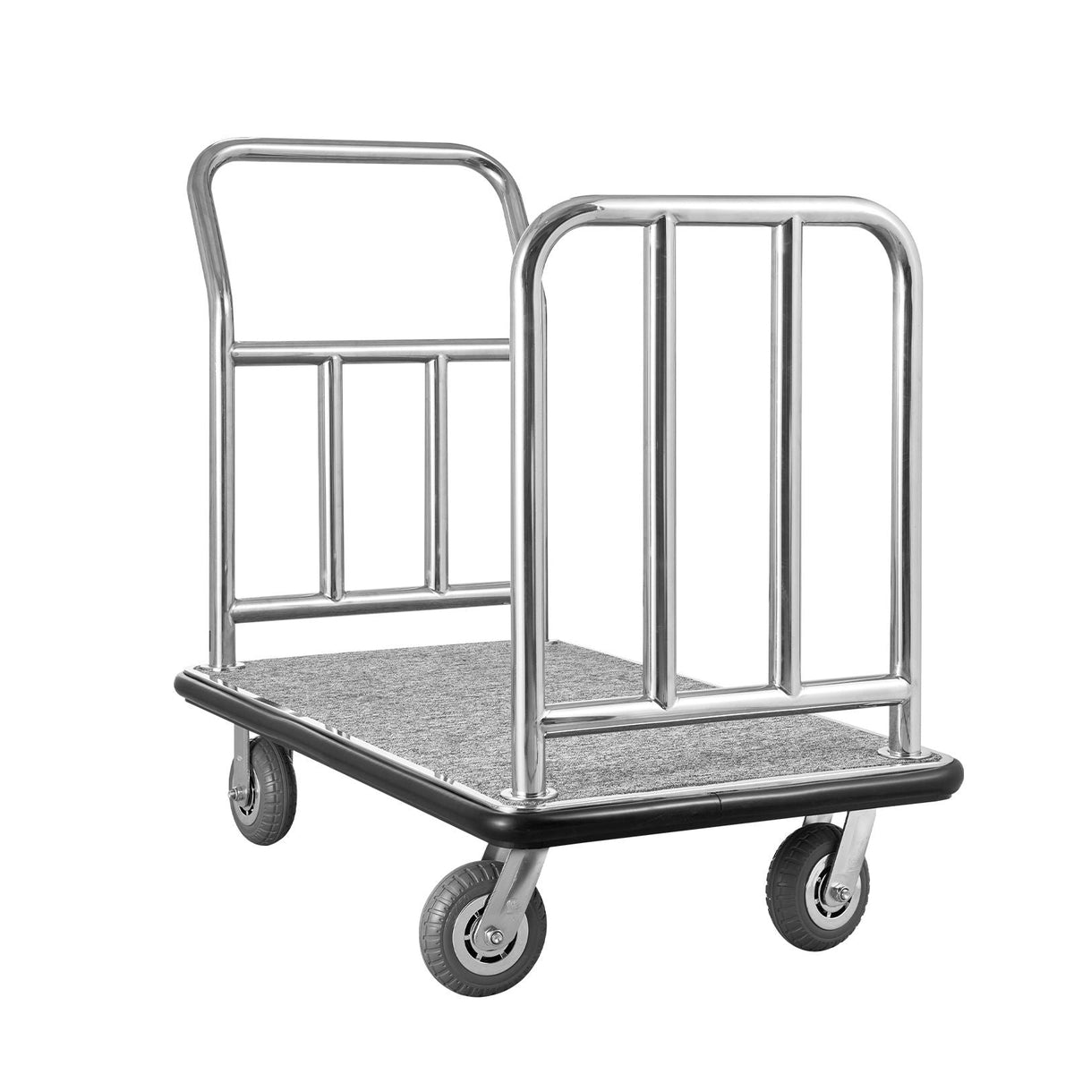 Hotel Luggage Cart, 750 LBS Load Capacity, Deluxe Platform Truck with Removable Front Frame, Valet Cart with Grey Carpeted Deck and 6-inch Rubber Wheels, Ideal for Hotels, Condos, Resorts