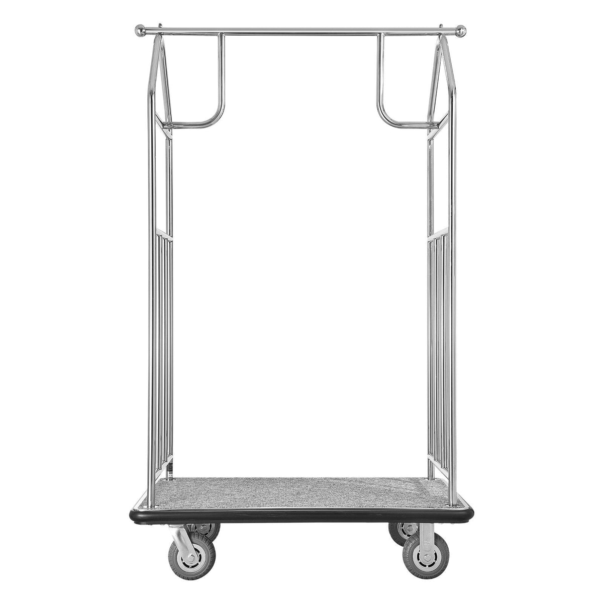 Hotel Luggage Cart, 800 LBS Load Capacity, Brushed Stainless Steel Finish Bellman's Cart, Valet Cart with Grey Carpeted Deck and 6-inch Rubber Wheels, Ideal for Hotels, Condos, Resorts, Silver
