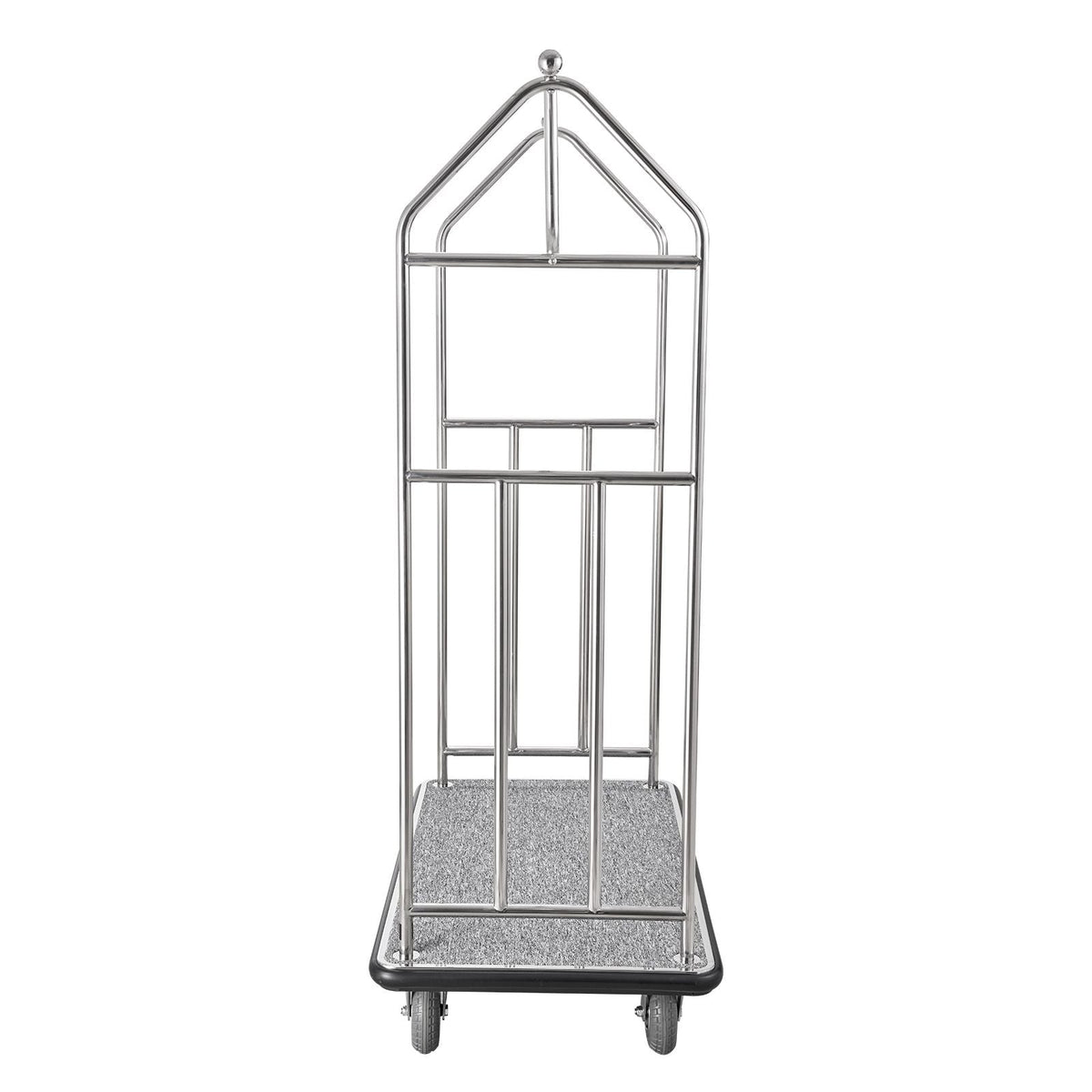 Hotel Luggage Cart, 800 LBS Load Capacity, Brushed Stainless Steel Finish Bellman's Cart, Valet Cart with Grey Carpeted Deck and 6-inch Rubber Wheels, Ideal for Hotels, Condos, Resorts, Silver