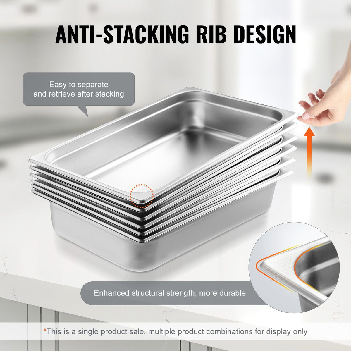 Hotel Pan, Full Size Anti-Jam Steam Pan, 0.8mm Thick Stainless Steel Restaurant Steam Table Pan, 4-Inch Deep Commercial Table Pan, Catering Storage Food Pan, for Industrial & Scientific