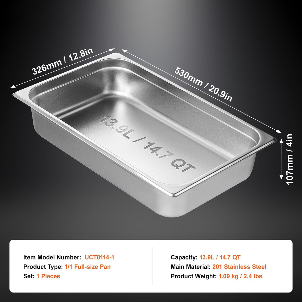 Hotel Pan, Full Size Anti-Jam Steam Pan, 0.8mm Thick Stainless Steel Restaurant Steam Table Pan, 4-Inch Deep Commercial Table Pan, Catering Storage Food Pan, for Industrial & Scientific