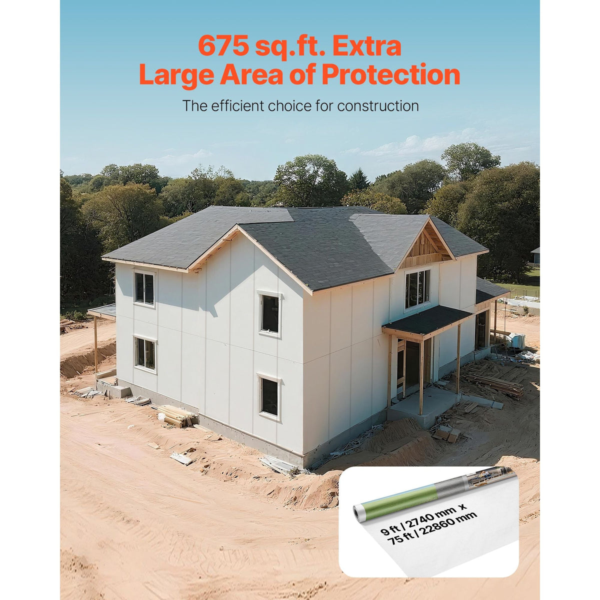 House Wrap, 9 x 75 ft, 0.13 mm Thick Vapor Barrier, Heavy Duty Plastic Sheeting for Tear-resistant, Drop Cloth Vapor Barrier Covering for Residential & Commercial Construction, White