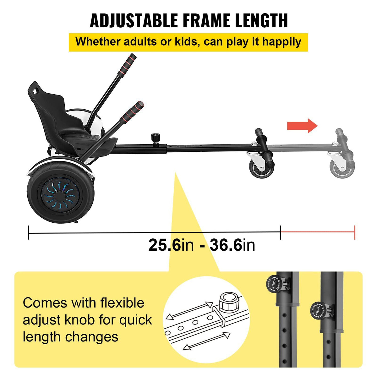 Hoverboard Seat Attachment 6.5\" 8\"10\" Hoverboard Go-Kart Attachment for Kids and Adults with Adjustable Frame Length