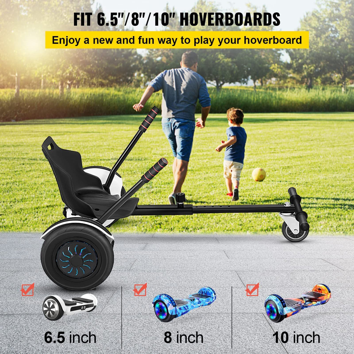 Hoverboard Seat Attachment 6.5\" 8\"10\" Hoverboard Go-Kart Attachment for Kids and Adults with Adjustable Frame Length