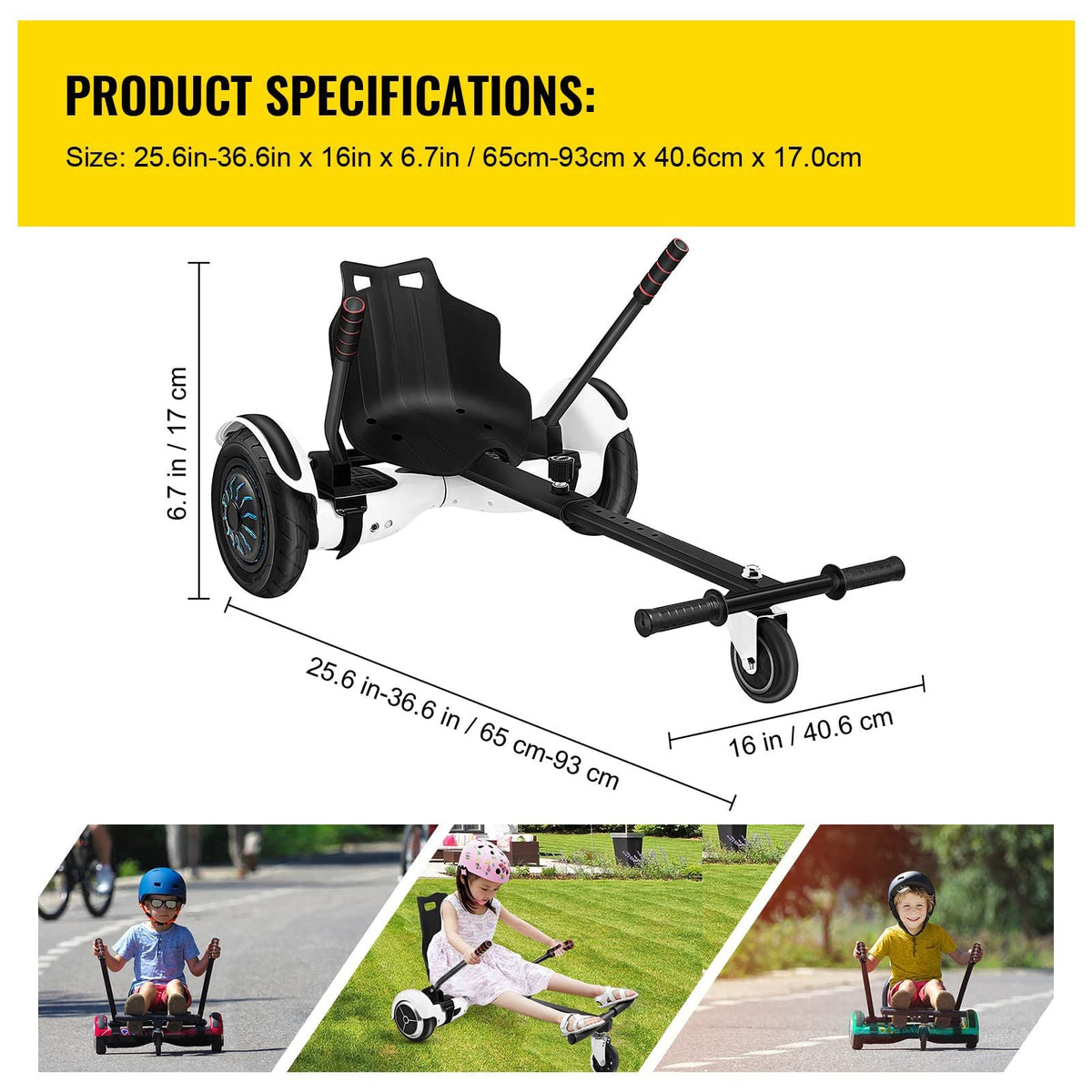 Hoverboard Seat Attachment 6.5\" 8\"10\" Hoverboard Go-Kart Attachment for Kids and Adults with Adjustable Frame Length