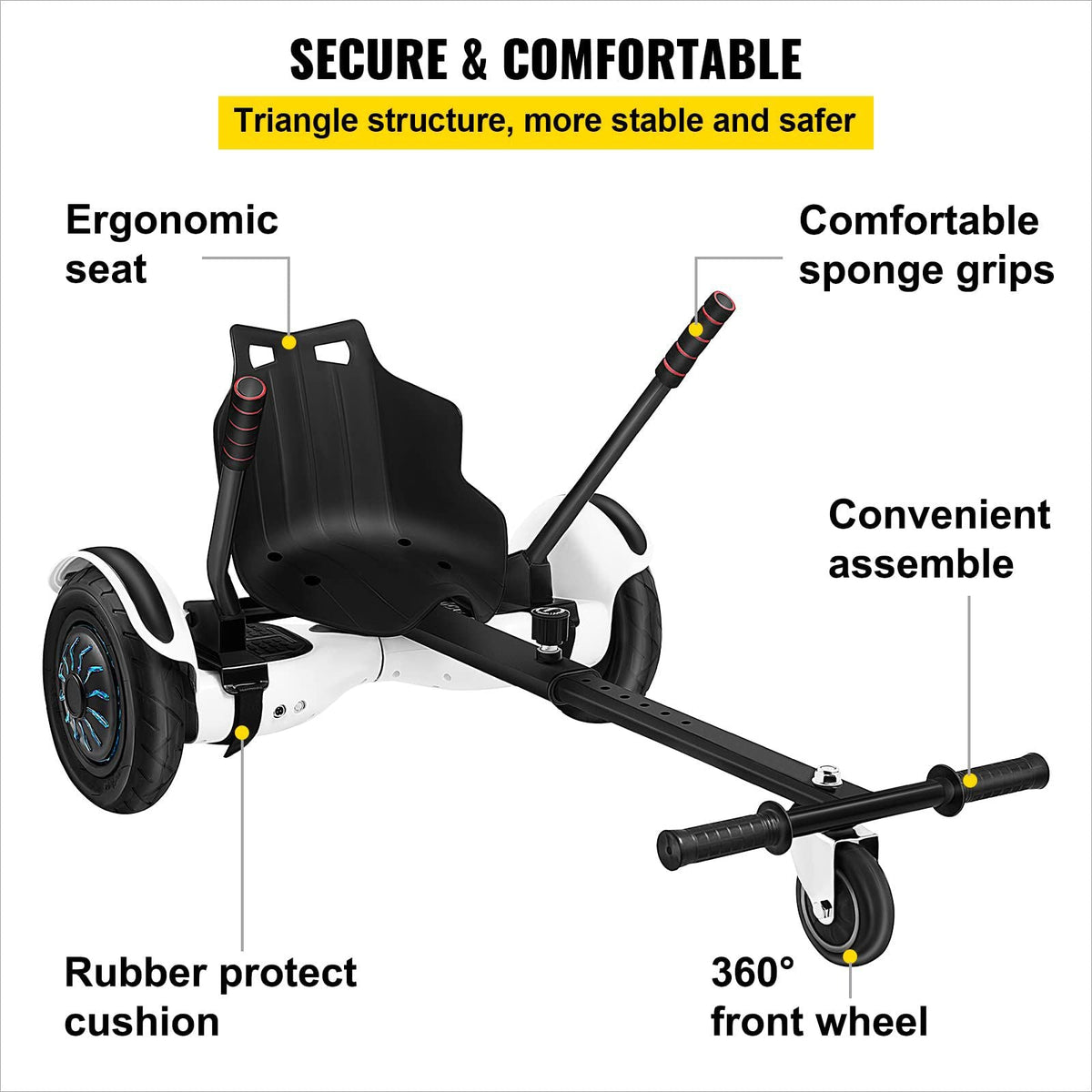 Hoverboard Seat Attachment 6.5\" 8\"10\" Hoverboard Go-Kart Attachment for Kids and Adults with Adjustable Frame Length