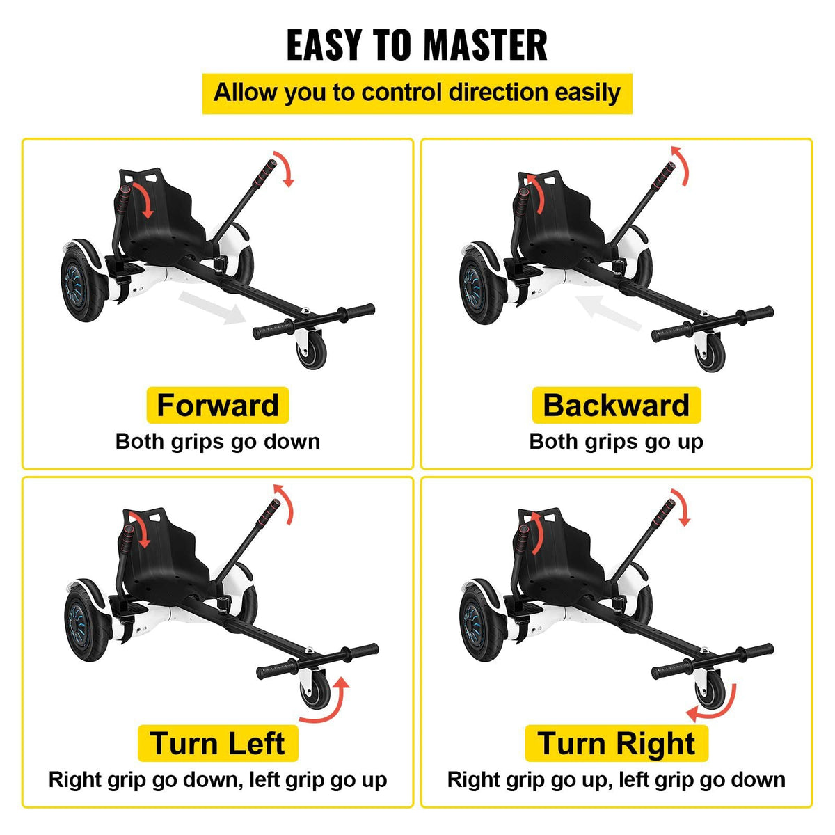 Hoverboard Seat Attachment 6.5\" 8\"10\" Hoverboard Go-Kart Attachment for Kids and Adults with Adjustable Frame Length