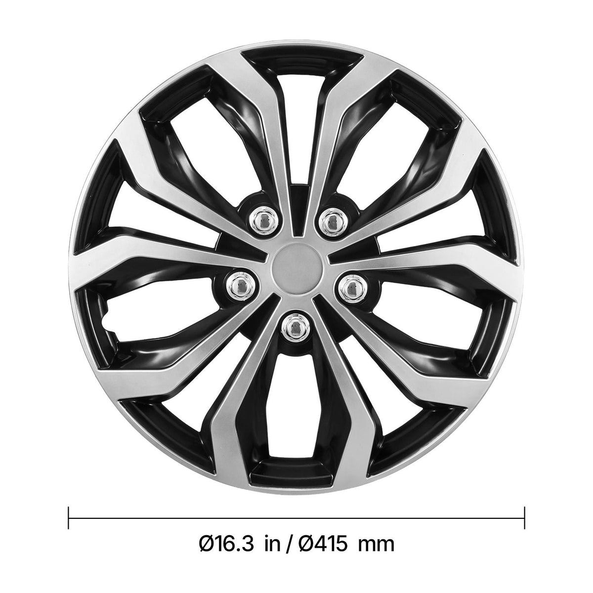 Hubcaps Wheel Covers, 15 Inch Set of 4 Wheel Rim Cover Hubcaps OEM Replacement, R15 Size Snap On Car Hub Caps, Universal 10-Spoke ABS Tire Rim Caps for Hyundai Chevrolet Ford Honda, Silver/Black
