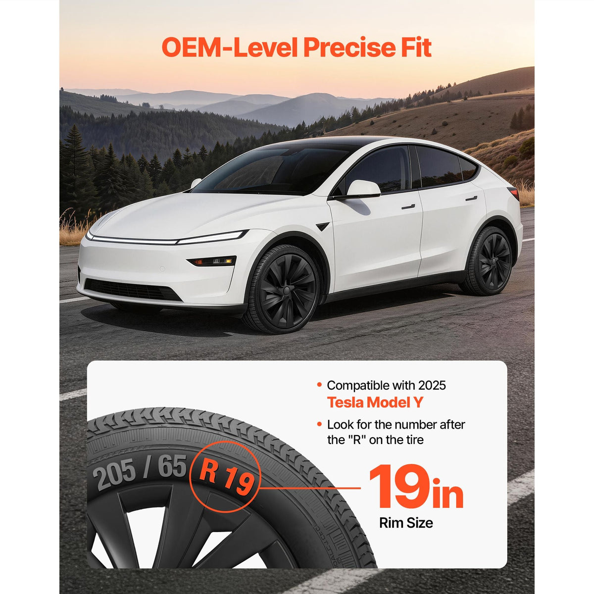 Hubcaps Wheel Covers for 2025 Tesla Model Y, 19 Inch Set of 4 Wheel Rim Cover Hubcaps OEM Style Replacement, R19 Size Snap On Car Hub Caps, Premium Sturdy 10-Spoke ABS Tire Rim Caps, Matte Black