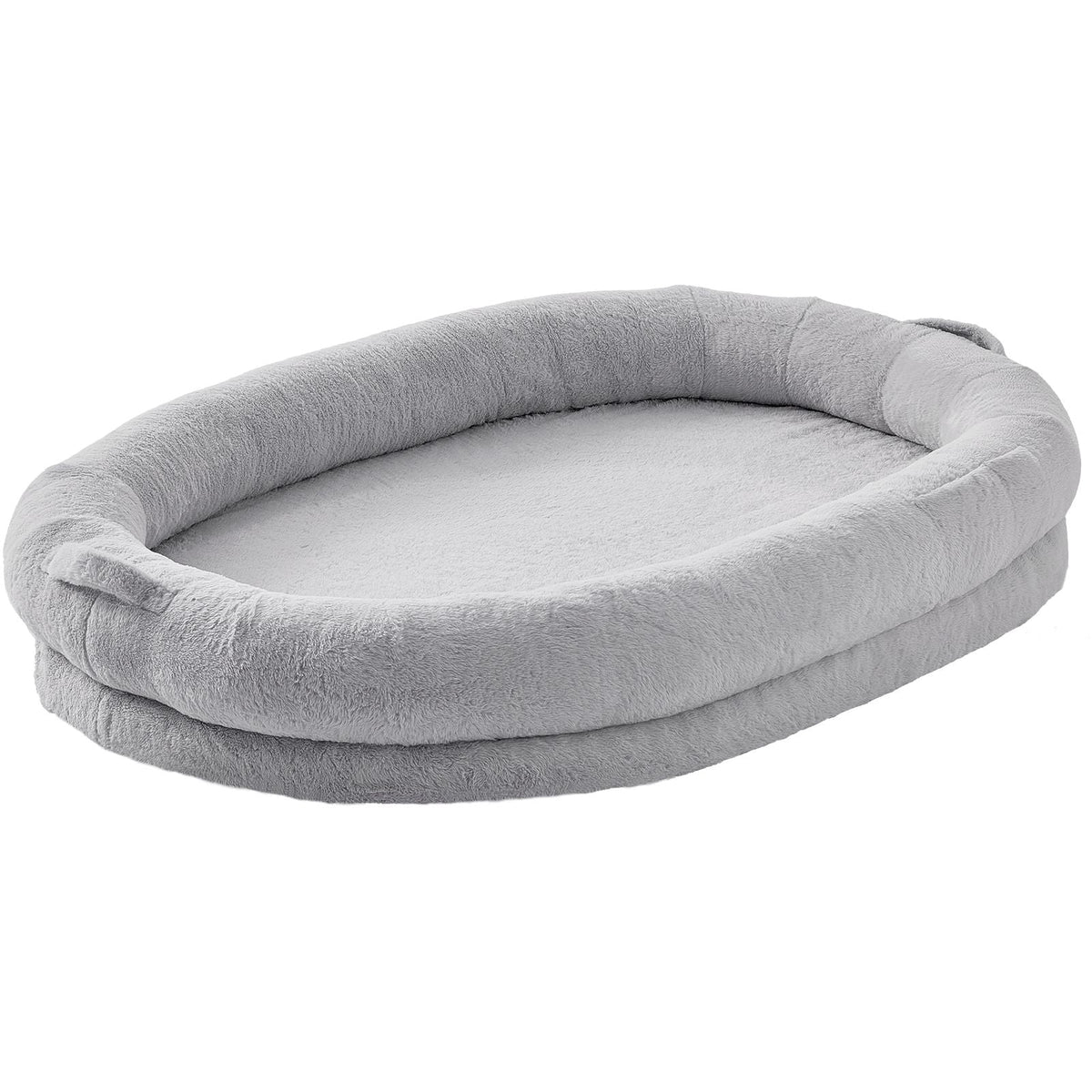 Human Dog Bed, 72" x48"x10" Human Dog Bed for Adult, Human Size Dog Bed with Washable Faux Rabbit Fur Cover, Egg Orthopedic Foam, Storage Pocket, Large Dog Bean Bed, Light Grey