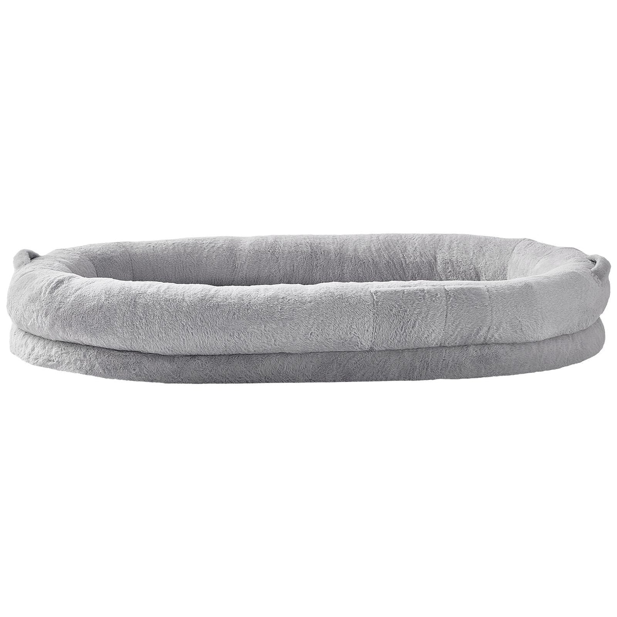 Human Dog Bed, 72" x48"x10" Human Dog Bed for Adult, Human Size Dog Bed with Washable Faux Rabbit Fur Cover, Egg Orthopedic Foam, Storage Pocket, Large Dog Bean Bed, Light Grey