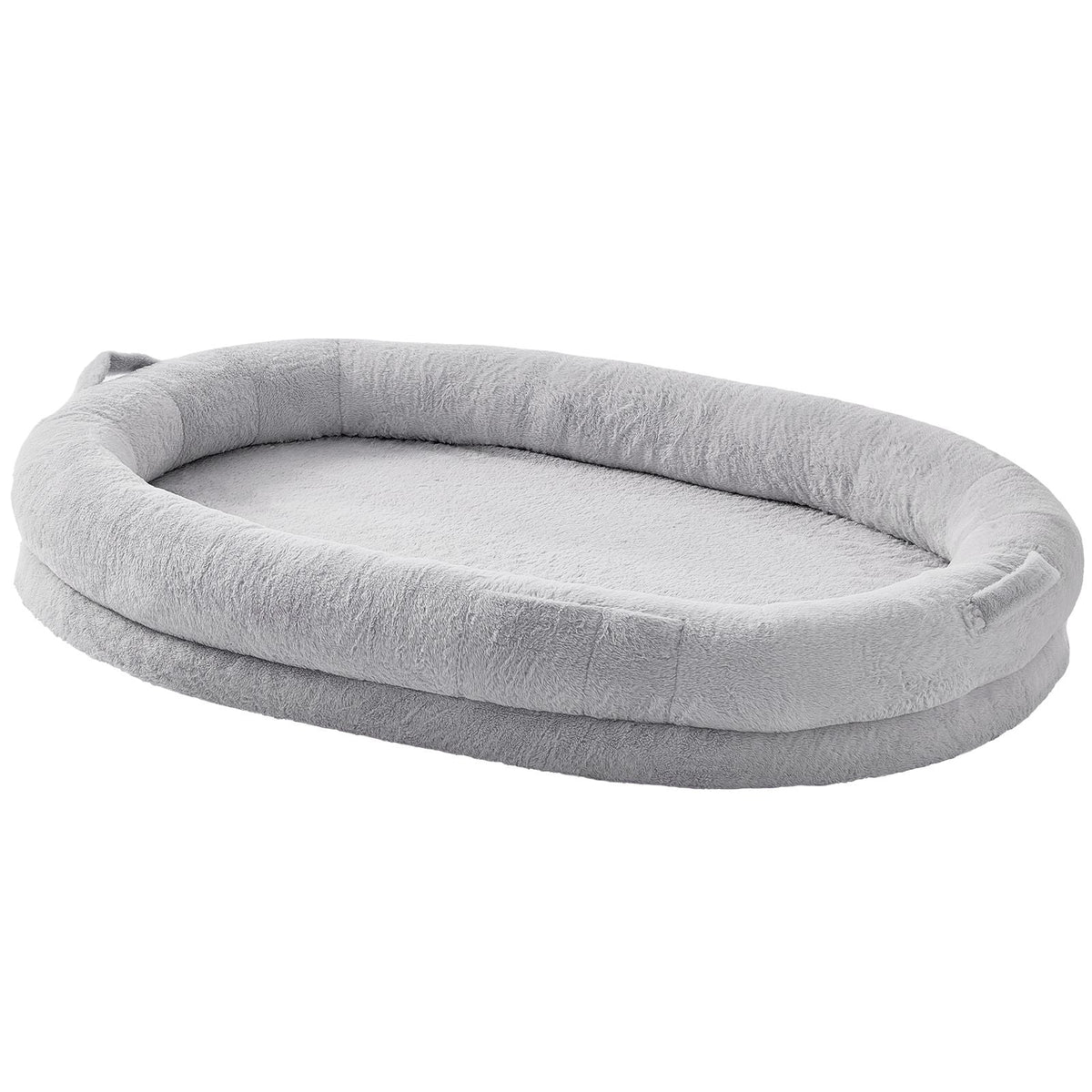 Human Dog Bed, 72" x48"x10" Human Dog Bed for Adult, Human Size Dog Bed with Washable Faux Rabbit Fur Cover, Egg Orthopedic Foam, Storage Pocket, Large Dog Bean Bed, Light Grey