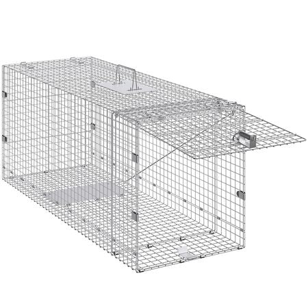 Humane Live Animal Trap, Dimensions 50" x 20" x 26", Crafted from Galvanized Iron, Collapsible Design with Carrying Handle for Capturing Stray Dogs, Armadillos, Raccoons, Marmots, and Foxes
