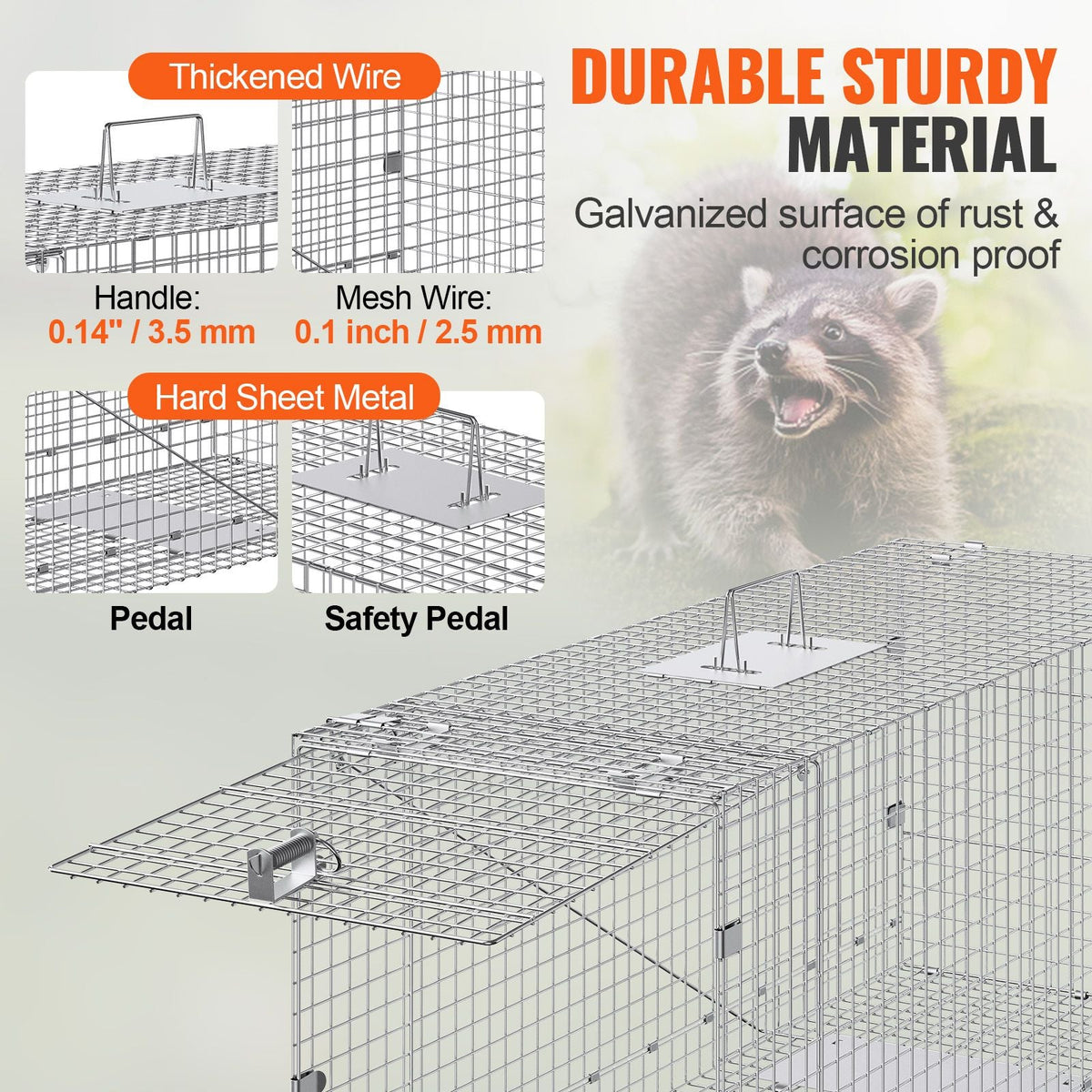 Humane Live Animal Trap, Dimensions 50" x 20" x 26", Crafted from Galvanized Iron, Collapsible Design with Carrying Handle for Capturing Stray Dogs, Armadillos, Raccoons, Marmots, and Foxes