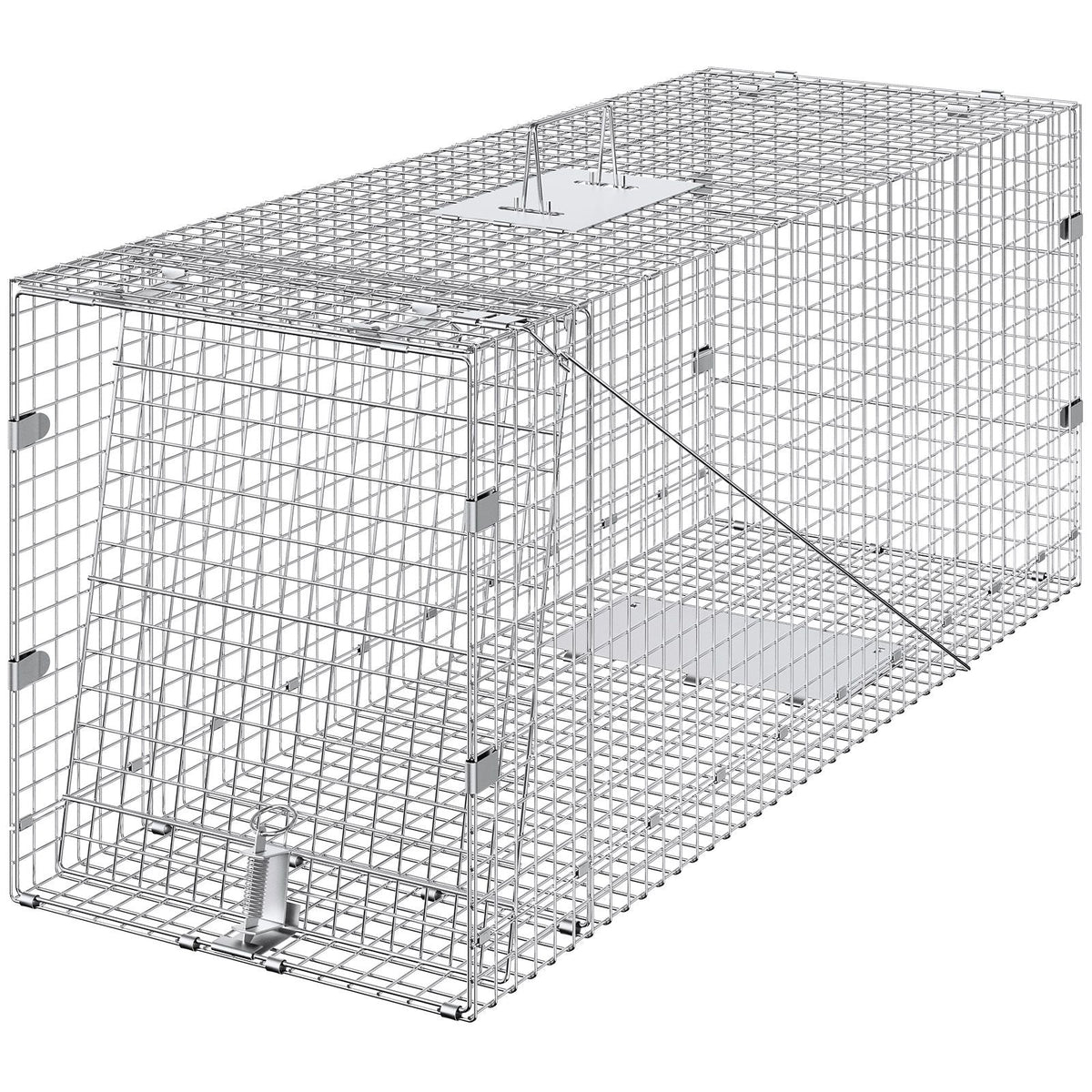 Humane Live Animal Trap, Dimensions 50" x 20" x 26", Crafted from Galvanized Iron, Collapsible Design with Carrying Handle for Capturing Stray Dogs, Armadillos, Raccoons, Marmots, and Foxes