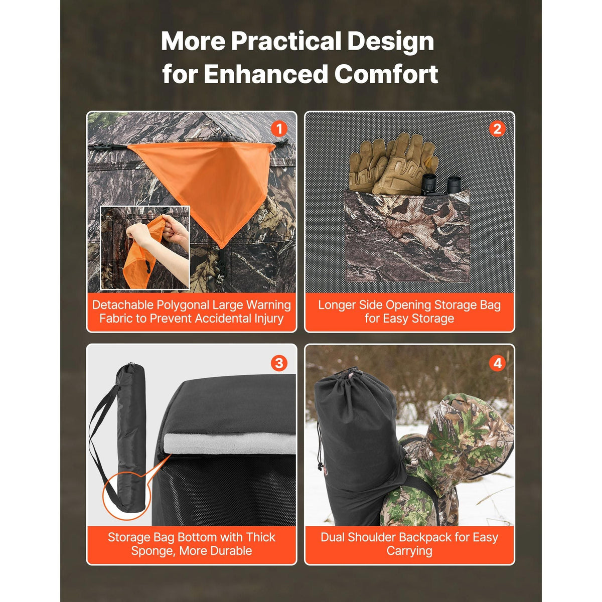 Hunting Blind, 2-3 Person See Through Ground Blinds with Carrying Bag, 360 Degree Portable Camouflage Tent, Durable Concealed Shelter with Silent Side Door and Window, for Turkey and Deer