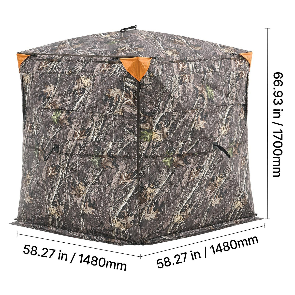 Hunting Blind, 2-3 Person See Through Ground Blinds with Carrying Bag, 360 Degree Portable Camouflage Tent, Durable Concealed Shelter with Silent Side Door and Window, for Turkey and Deer