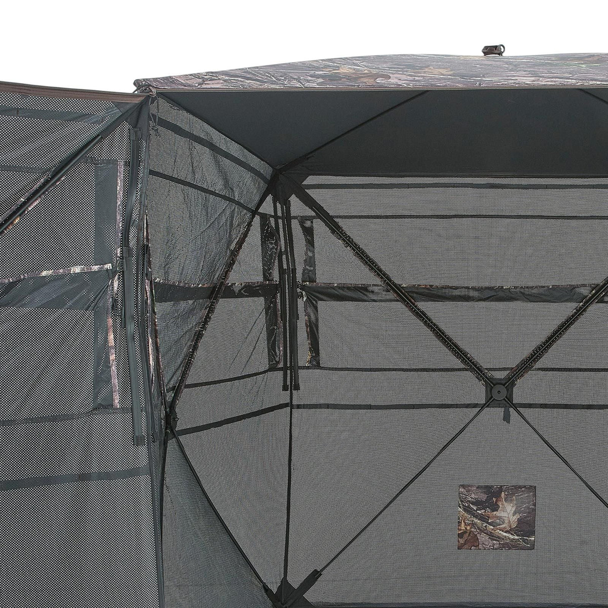 Hunting Blind, 2-3 Person See Through Ground Blinds with Carrying Bag, 360 Degree Portable Camouflage Tent, Durable Concealed Shelter with Silent Side Door and Window, for Turkey and Deer