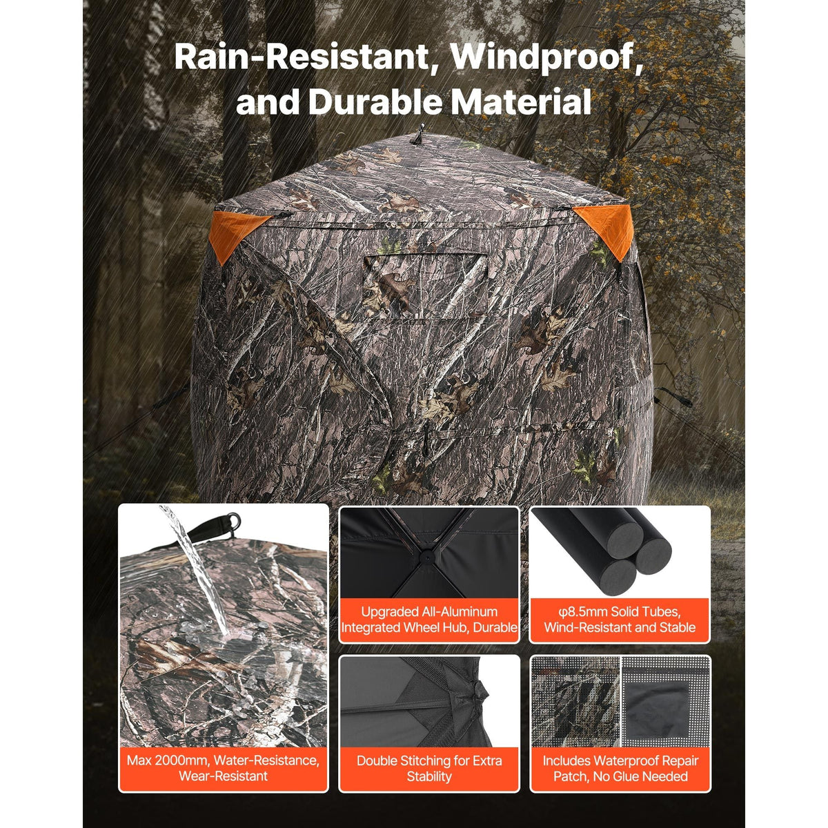 Hunting Blind, 270° Ground Blind, 1-2 Person Pop Up Deer Blind for Hunting with Carrying Bag, Portable Resilient Hunting Tent, 3 Horizontal Windows for Turkey and Deer Hunting