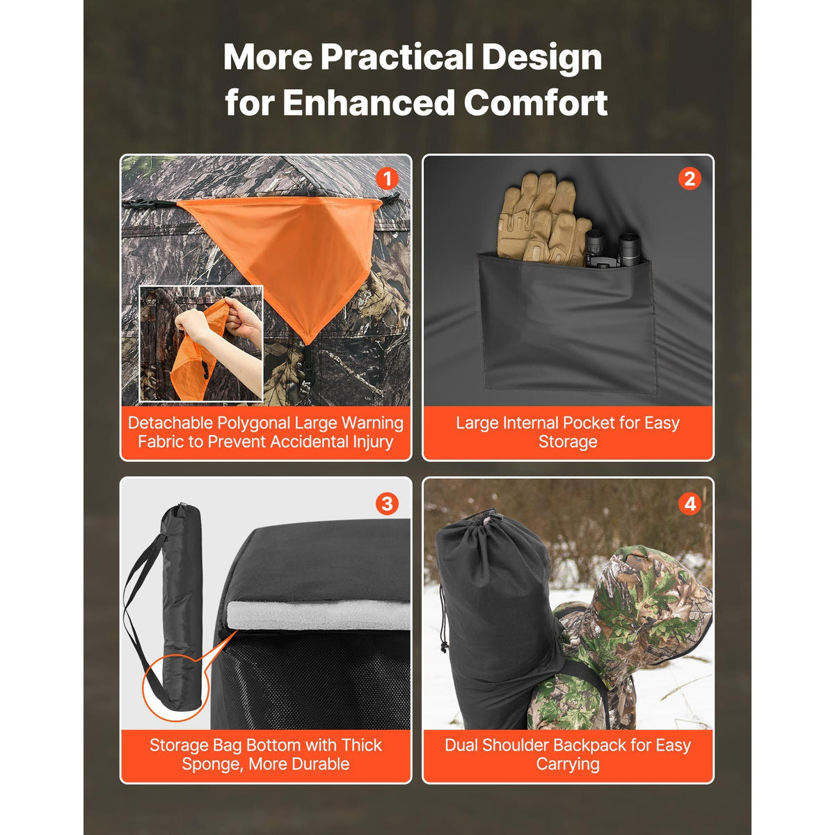 Hunting Blind, 270° See Through Ground Blind, 2-3 Person Pop Up Deer Blind for Hunting with Carrying Bag, Portable Resilient Hunting Tent, 3 Horizontal Windows for Turkey and Deer Hunting