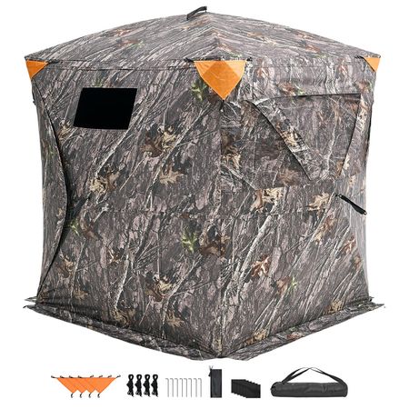 Hunting Blind, 270° See Through Ground Blind, 2-3 Person Pop Up Deer Blind for Hunting with Carrying Bag, Portable Resilient Hunting Tent, 3 Horizontal Windows for Turkey and Deer Hunting