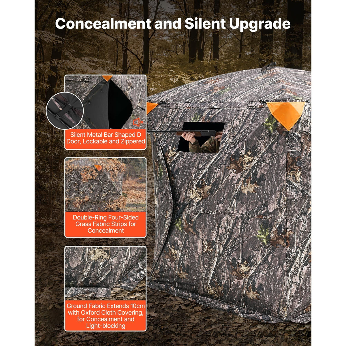 Hunting Blind, 270° See Through Ground Blind, 2-3 Person Pop Up Deer Blind for Hunting with Carrying Bag, Portable Resilient Hunting Tent, 3 Horizontal Windows for Turkey and Deer Hunting