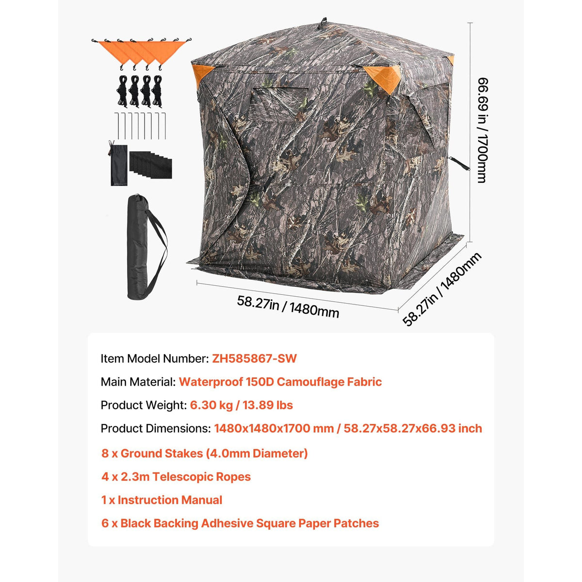 Hunting Blind, 270° See Through Ground Blind, 2-3 Person Pop Up Deer Blind for Hunting with Carrying Bag, Portable Resilient Hunting Tent, 3 Horizontal Windows for Turkey and Deer Hunting