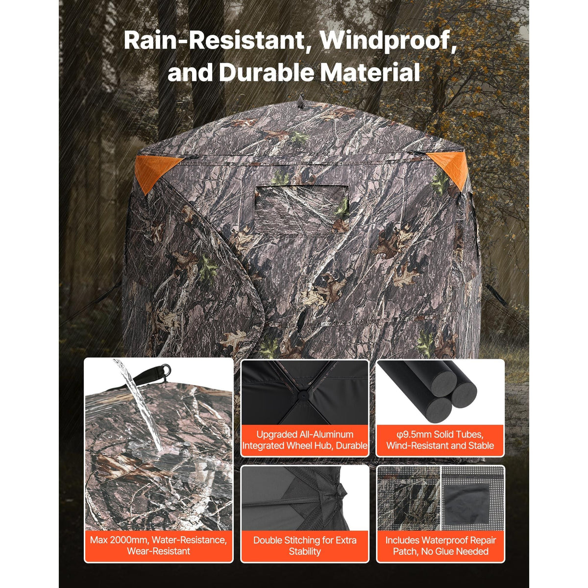 Hunting Blind, 270° See Through Ground Blind, 2-3 Person Pop Up Deer Blind for Hunting with Carrying Bag, Portable Resilient Hunting Tent, 3 Horizontal Windows for Turkey and Deer Hunting