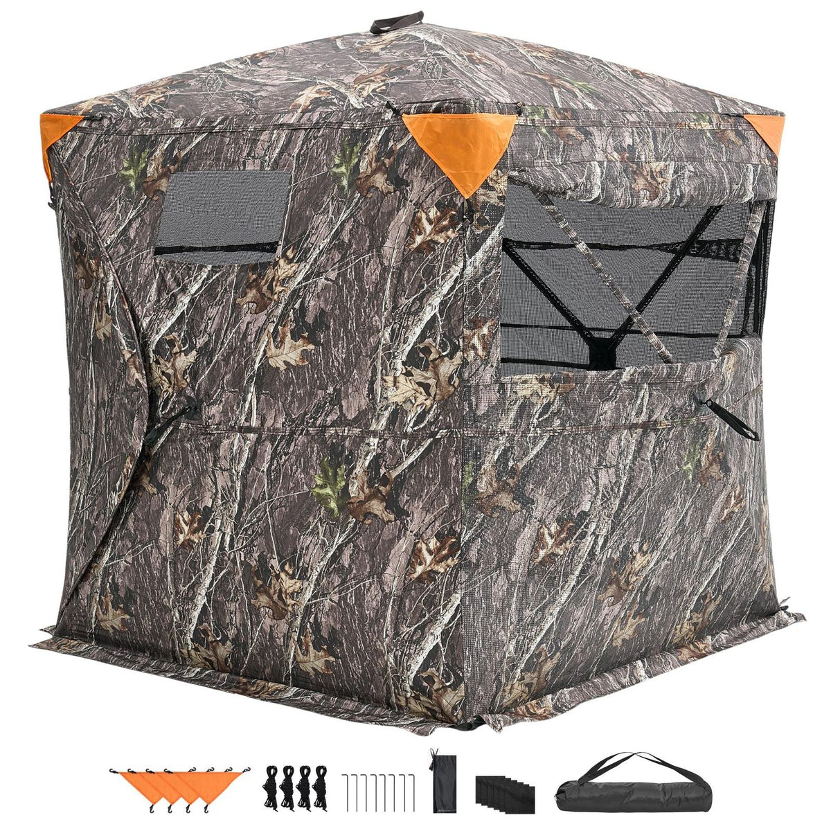 Hunting Blind, 270° See Through Ground Blind, 2-3 Person Pop Up Deer Blind for Hunting with Carrying Bag, Portable Resilient Hunting Tent, One-Way See-Through Mesh for Turkey and Deer Hunting