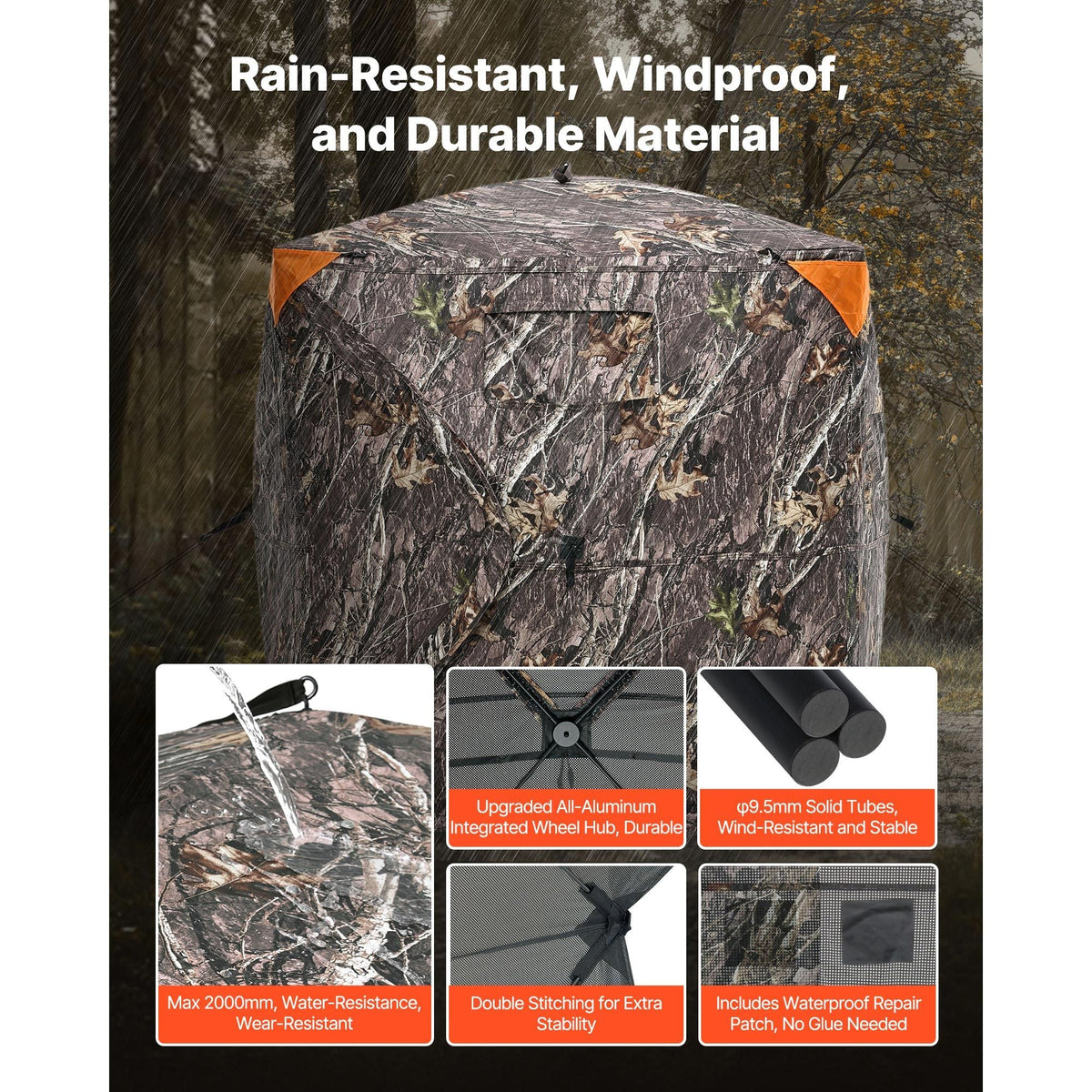 Hunting Blind, 270° See Through Ground Blind, 2-3 Person Pop Up Deer Blind for Hunting with Carrying Bag, Portable Resilient Hunting Tent, One-Way See-Through Mesh for Turkey and Deer Hunting