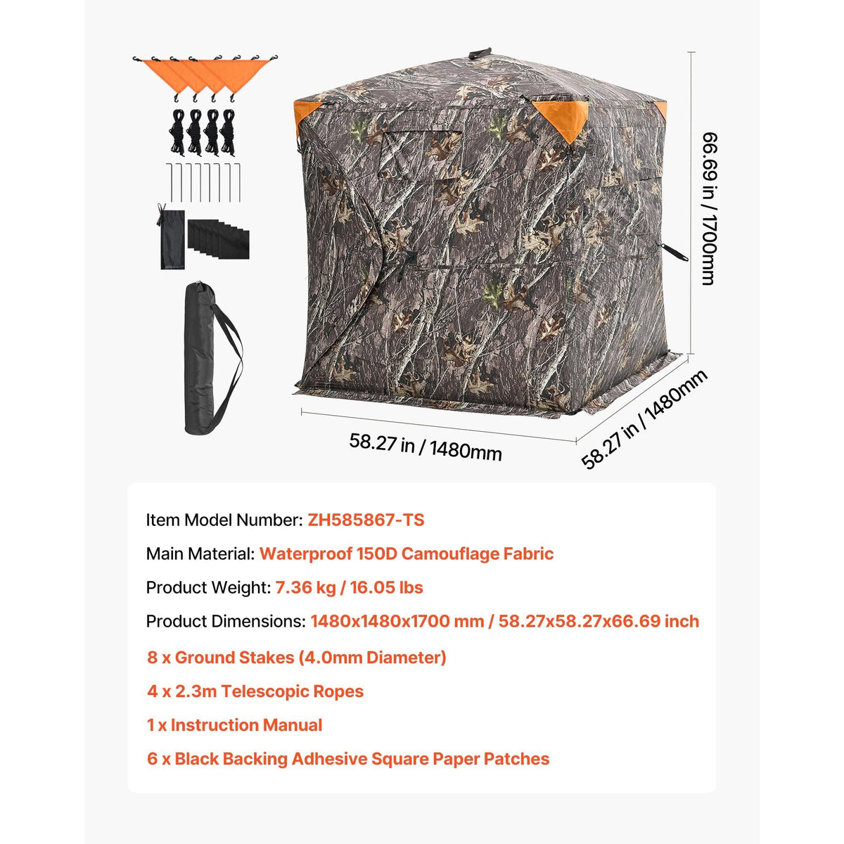 Hunting Blind, 270° See Through Ground Blind, 2-3 Person Pop Up Deer Blind for Hunting with Carrying Bag, Portable Resilient Hunting Tent, One-Way See-Through Mesh for Turkey and Deer Hunting