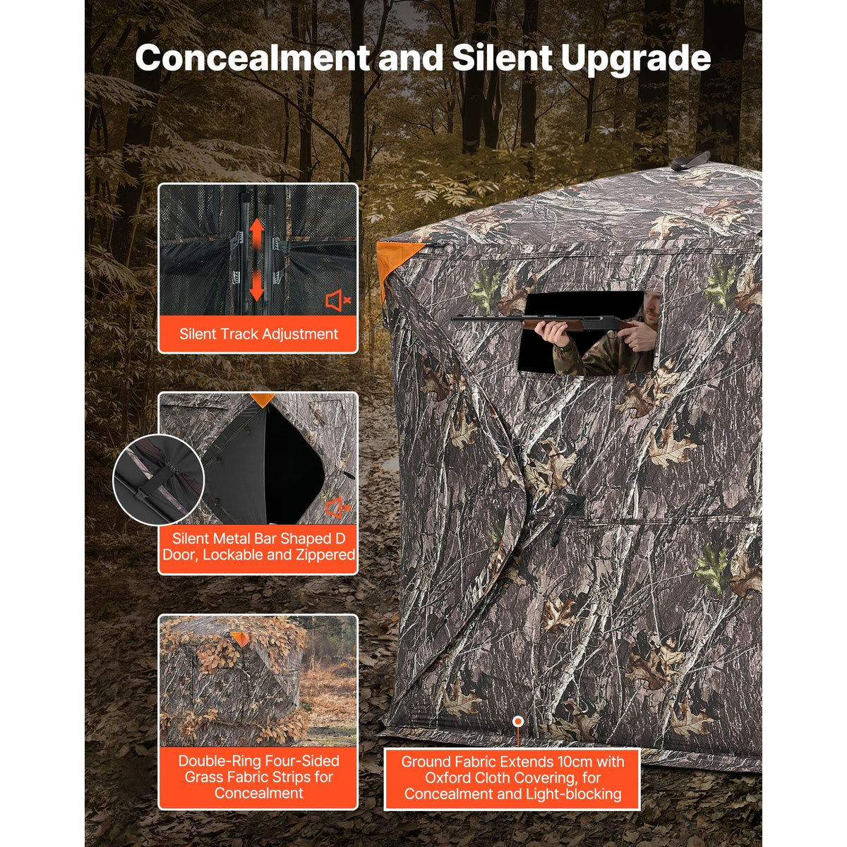 Hunting Blind, 270° See Through Ground Blind, 2-3 Person Pop Up Deer Blind for Hunting with Carrying Bag, Portable Resilient Hunting Tent, One-Way See-Through Mesh for Turkey and Deer Hunting