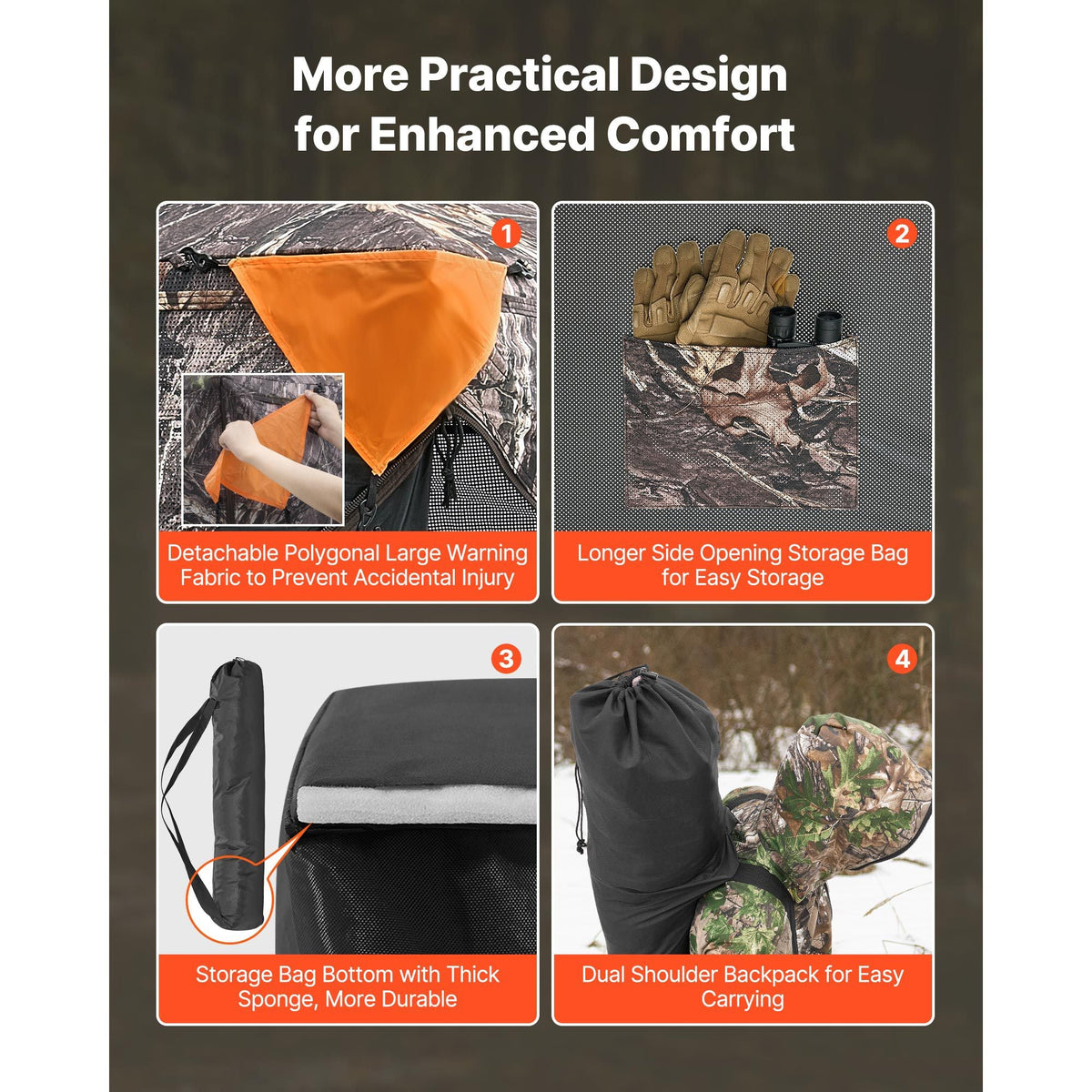 Hunting Blind, 270° See Through Ground Blind, 2-3 Person Pop Up Deer Blind for Hunting with Carrying Bag, Portable Resilient Hunting Tent, One-Way See-Through Mesh for Turkey and Deer Hunting