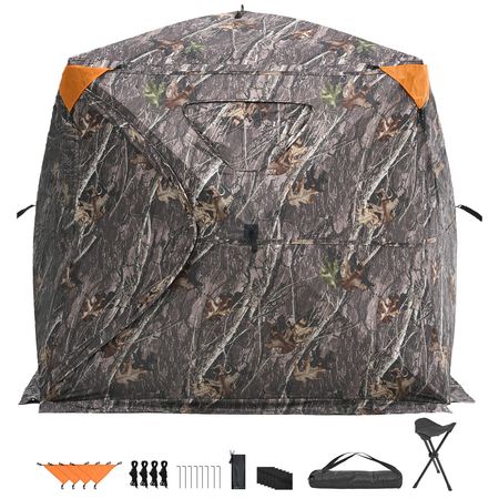 Hunting Blind, 270° See Through Ground Blind, 4-5 Person Pop Up Deer Blind for Hunting with Carrying Bag, Portable Resilient Hunting Tent, One-Way See-Through Mesh for Turkey and Deer Hunting