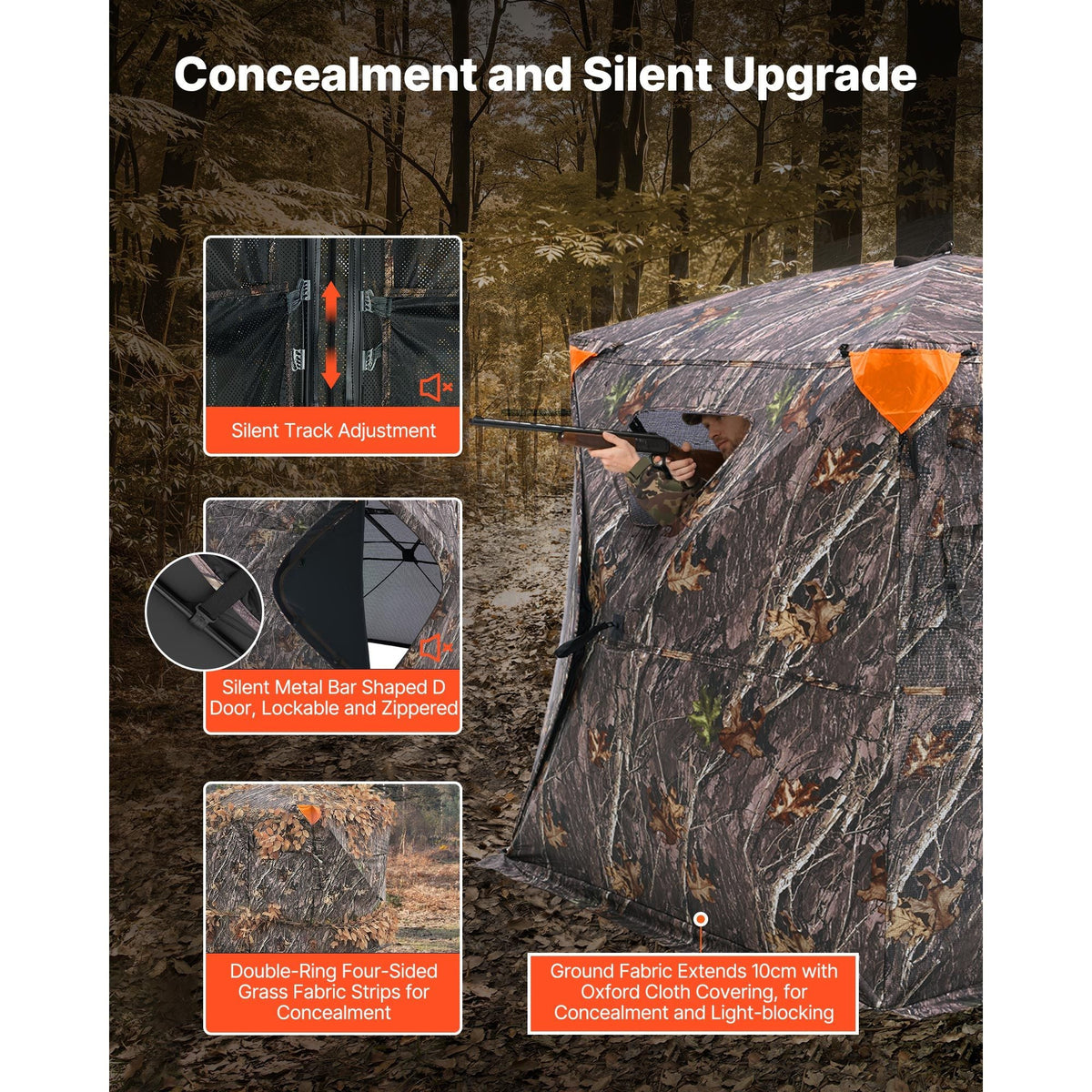 Hunting Blind, 270° See Through Ground Blind, 4-5 Person Pop Up Deer Blind for Hunting with Carrying Bag, Portable Resilient Hunting Tent, One-Way See-Through Mesh for Turkey and Deer Hunting