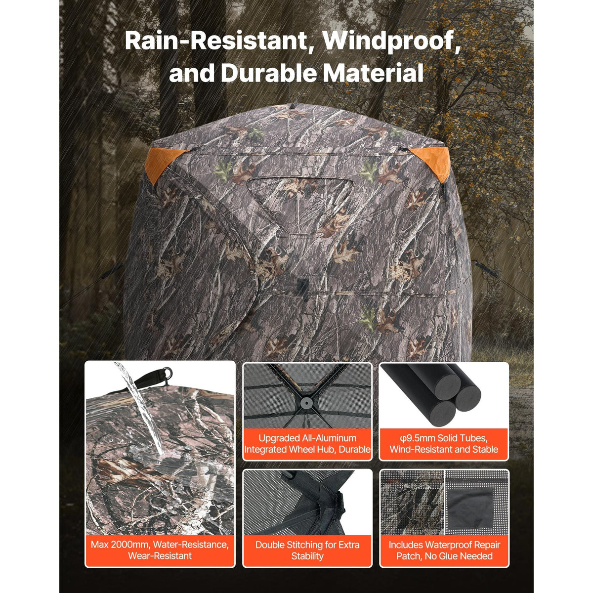 Hunting Blind, 270° See Through Ground Blind, 4-5 Person Pop Up Deer Blind for Hunting with Carrying Bag, Portable Resilient Hunting Tent, One-Way See-Through Mesh for Turkey and Deer Hunting