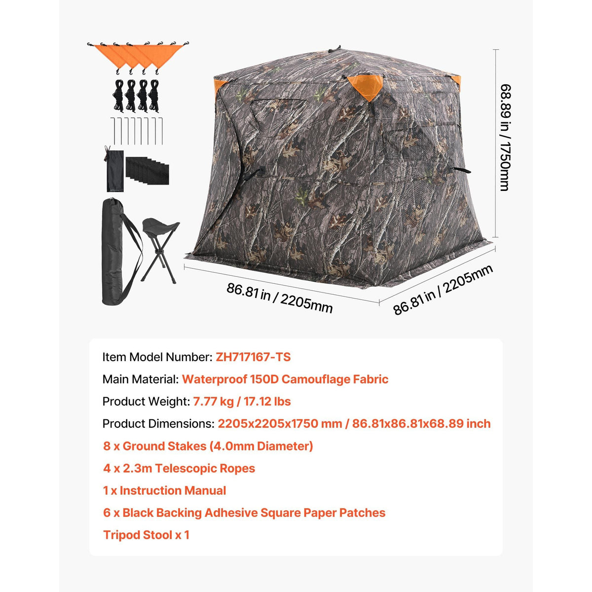 Hunting Blind, 270° See Through Ground Blind, 4-5 Person Pop Up Deer Blind for Hunting with Carrying Bag, Portable Resilient Hunting Tent, One-Way See-Through Mesh for Turkey and Deer Hunting