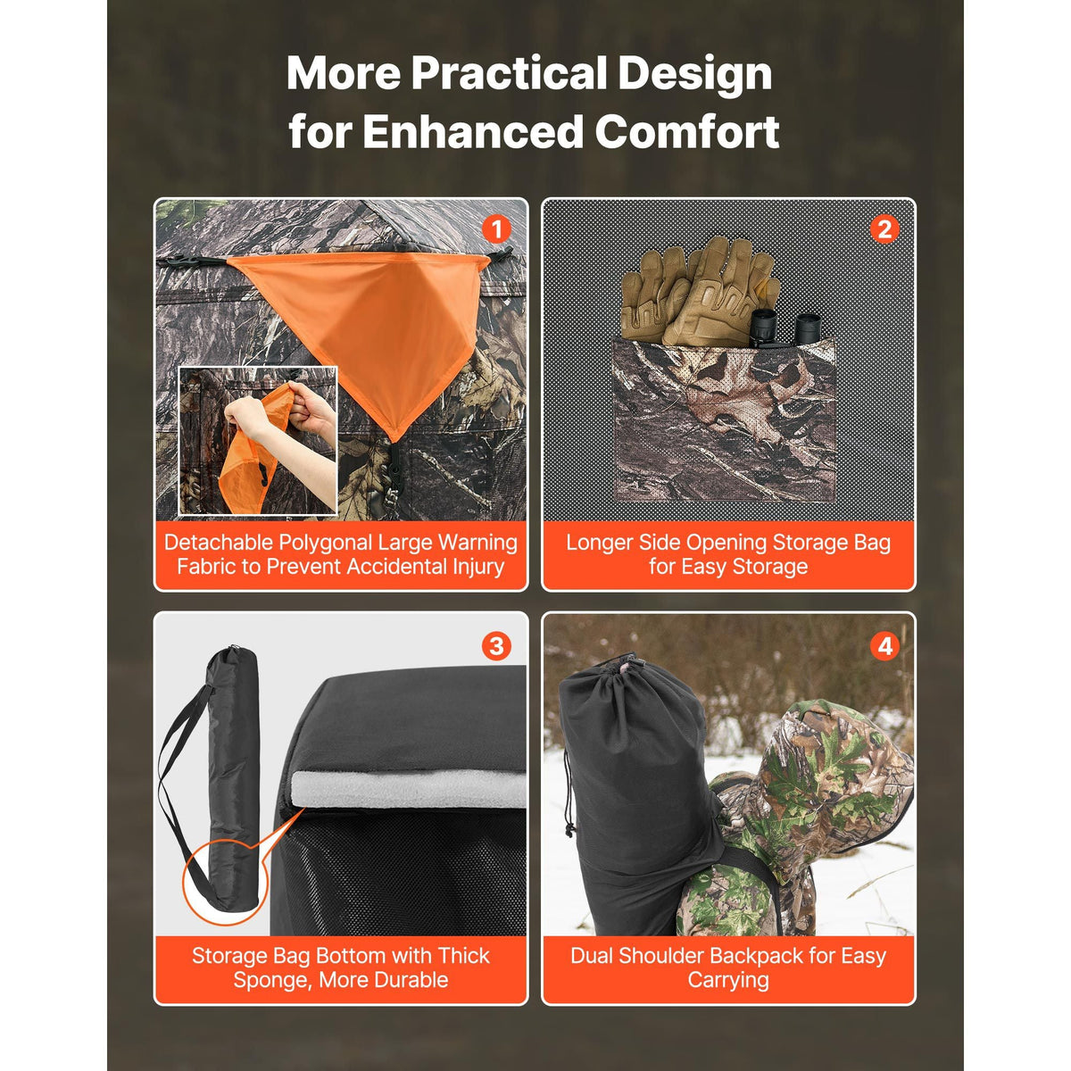 Hunting Blind, 270° See Through Ground Blind, 4-5 Person Pop Up Deer Blind for Hunting with Carrying Bag, Portable Resilient Hunting Tent, One-Way See-Through Mesh for Turkey and Deer Hunting