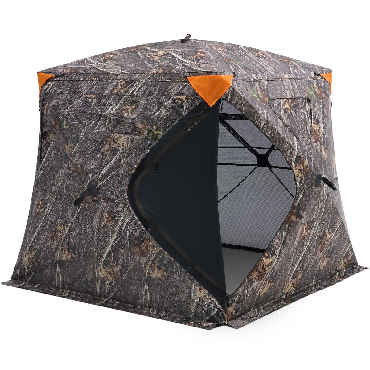 Hunting Blind, 270° See Through Ground Blind, 4-5 Person Pop Up Deer Blind for Hunting with Carrying Bag, Portable Resilient Hunting Tent, One-Way See-Through Mesh for Turkey and Deer Hunting