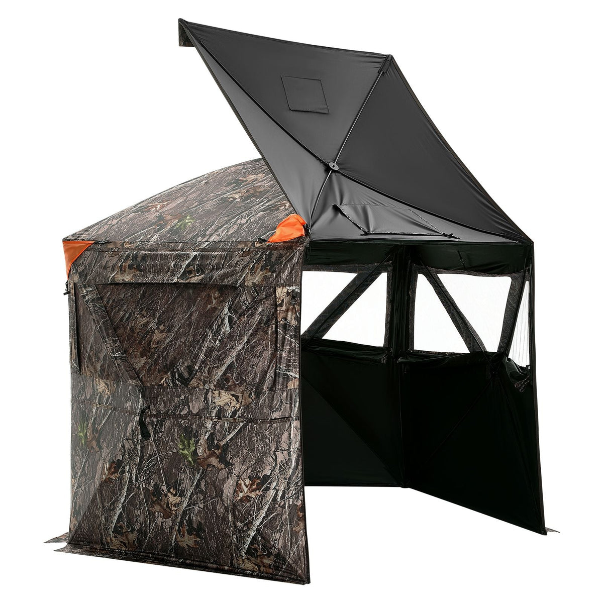 Hunting Blind, 288° See Through Ground Blind, 6-7 Person Pop Up Deer Blind for Hunting with Carrying Bag, Portable Resilient Hunting Tent, 4 Horizontal Windows for Turkey and Deer Hunting